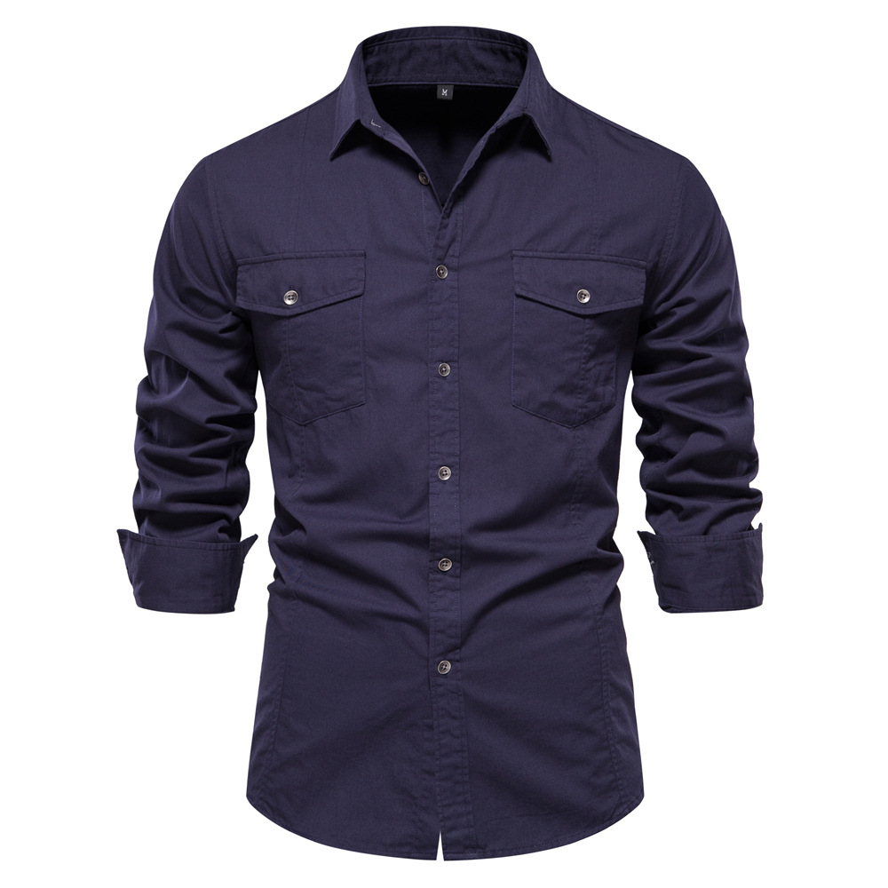 Men's Cotton Comfy Long Sleeve Lapel Shirt With Pocket
