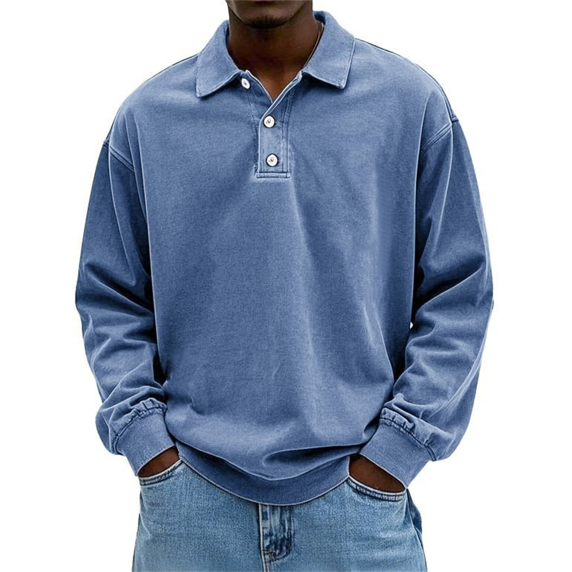 Men's Solid Color Long Sleeve Polo Shirt