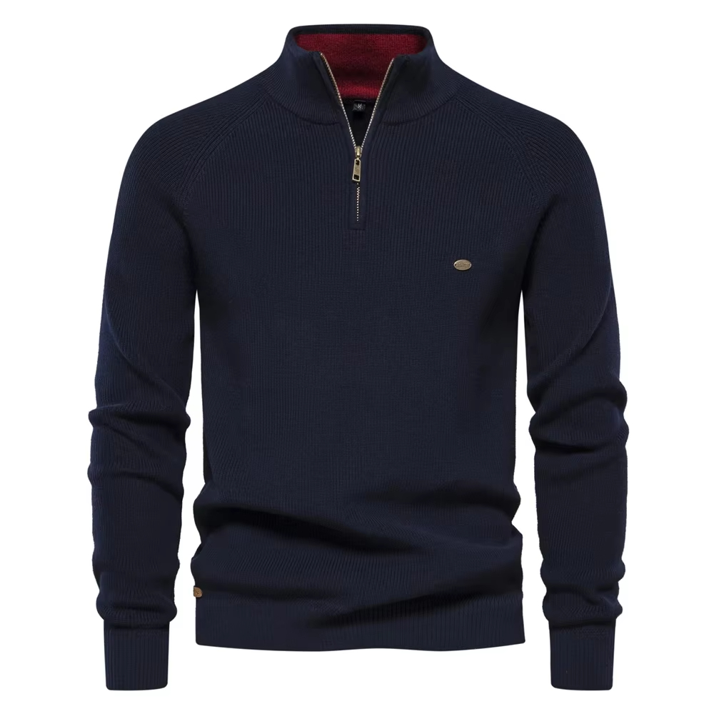 Men's Mock Neck Pullover Quarter Zipper Sweater