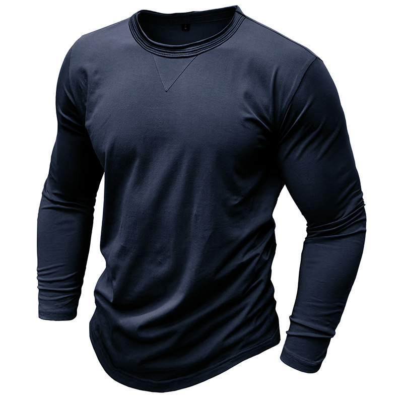 Men's Cotton Solid Color Round Neck Long Sleeve T-shirt
