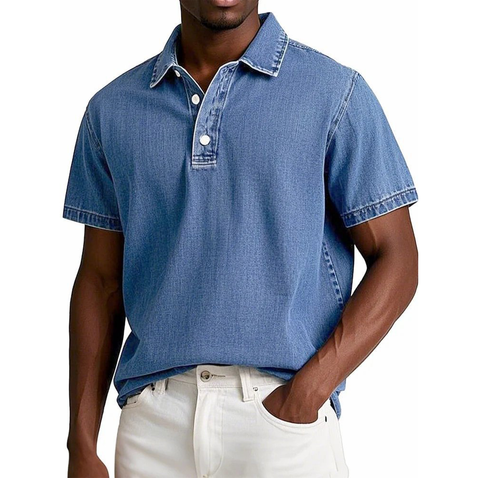 Men's Solid Color Vintage Washed Short Sleeve Polo Shirt