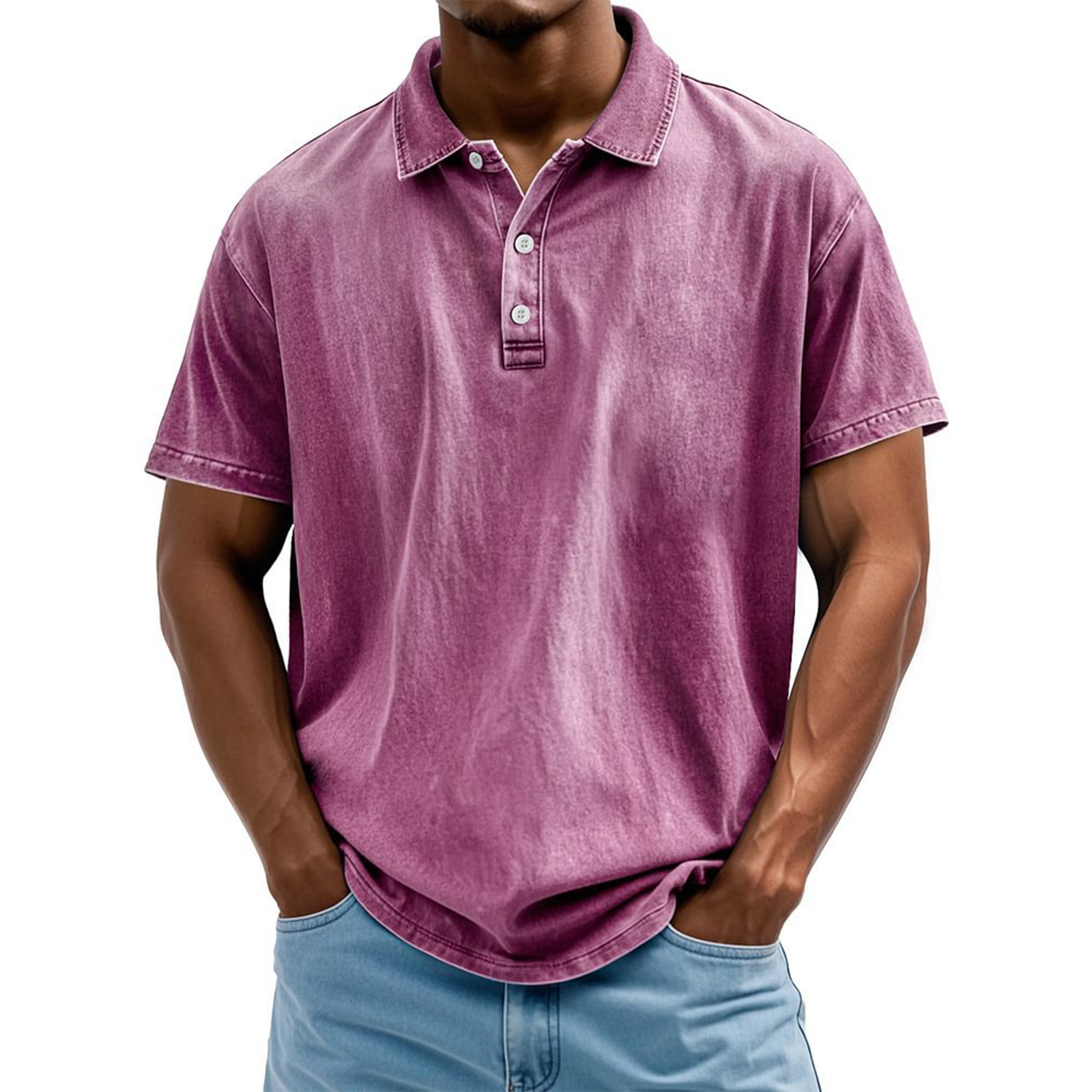 Men's Vintage Washed Cotton Short Sleeve Polo Shirt