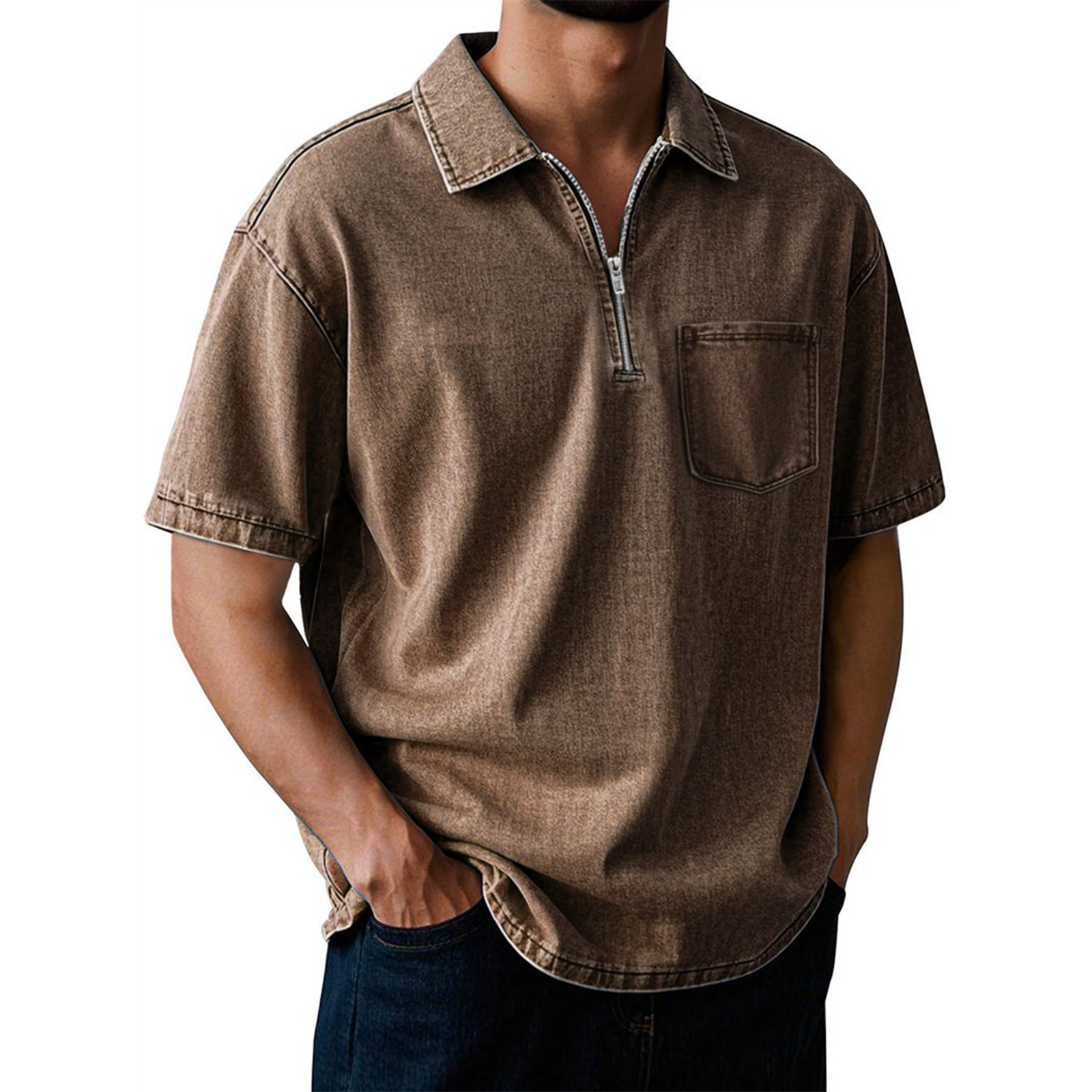 Men's Washed Cotton Short Sleeve Polo Shirt