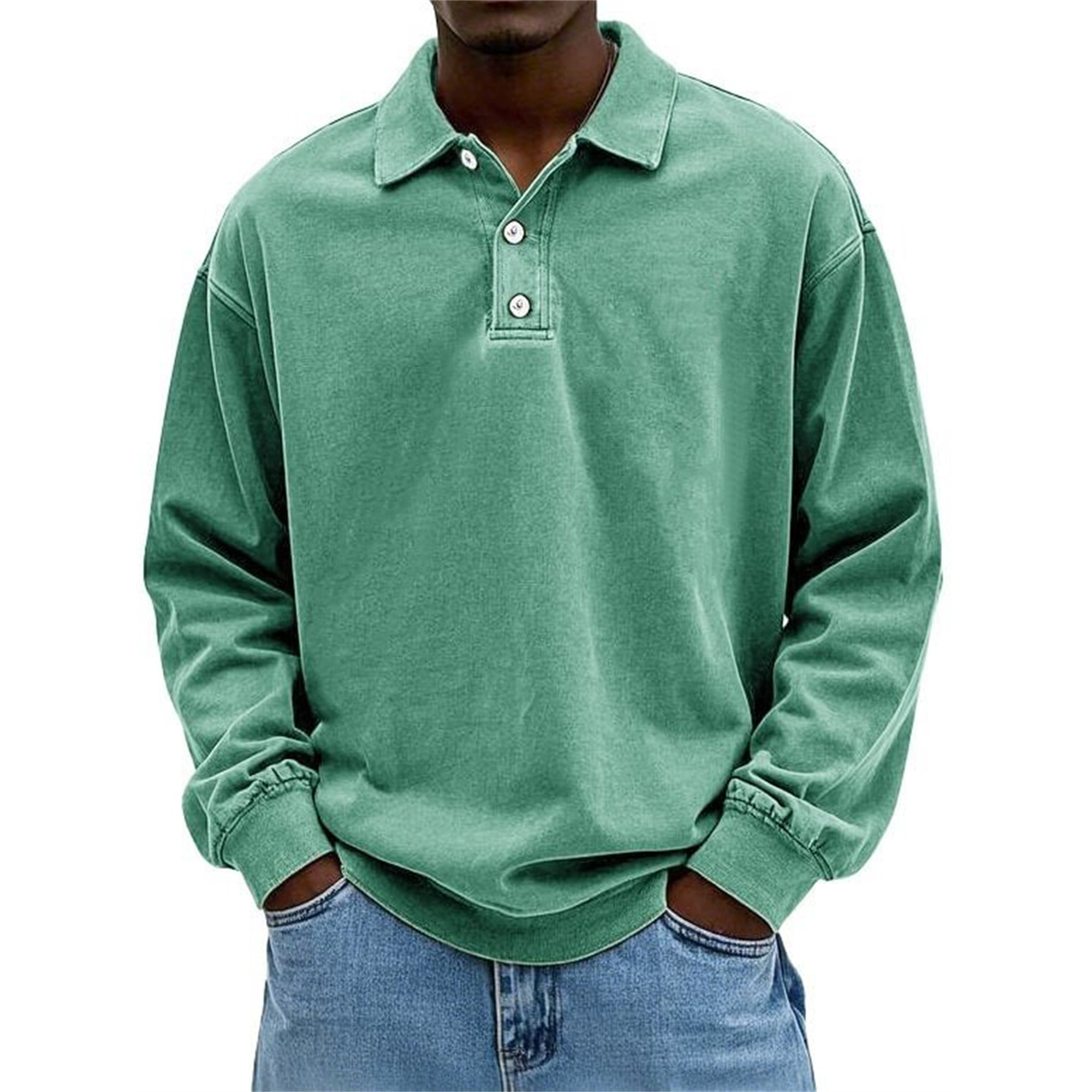 Men's Solid Color Long Sleeve Polo Shirt