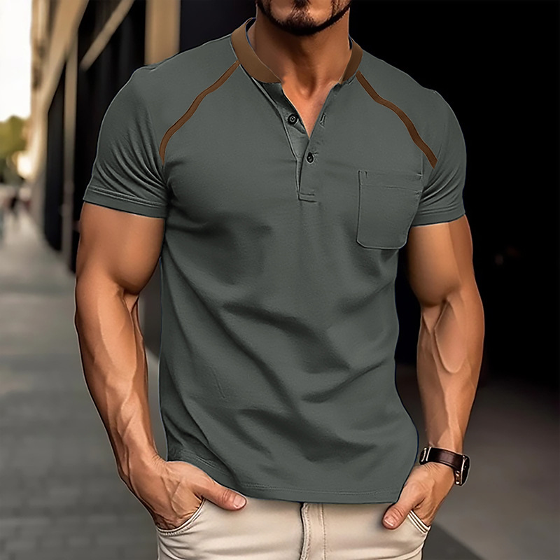 Men's Color Block Short Sleeve Henley T-Shirt