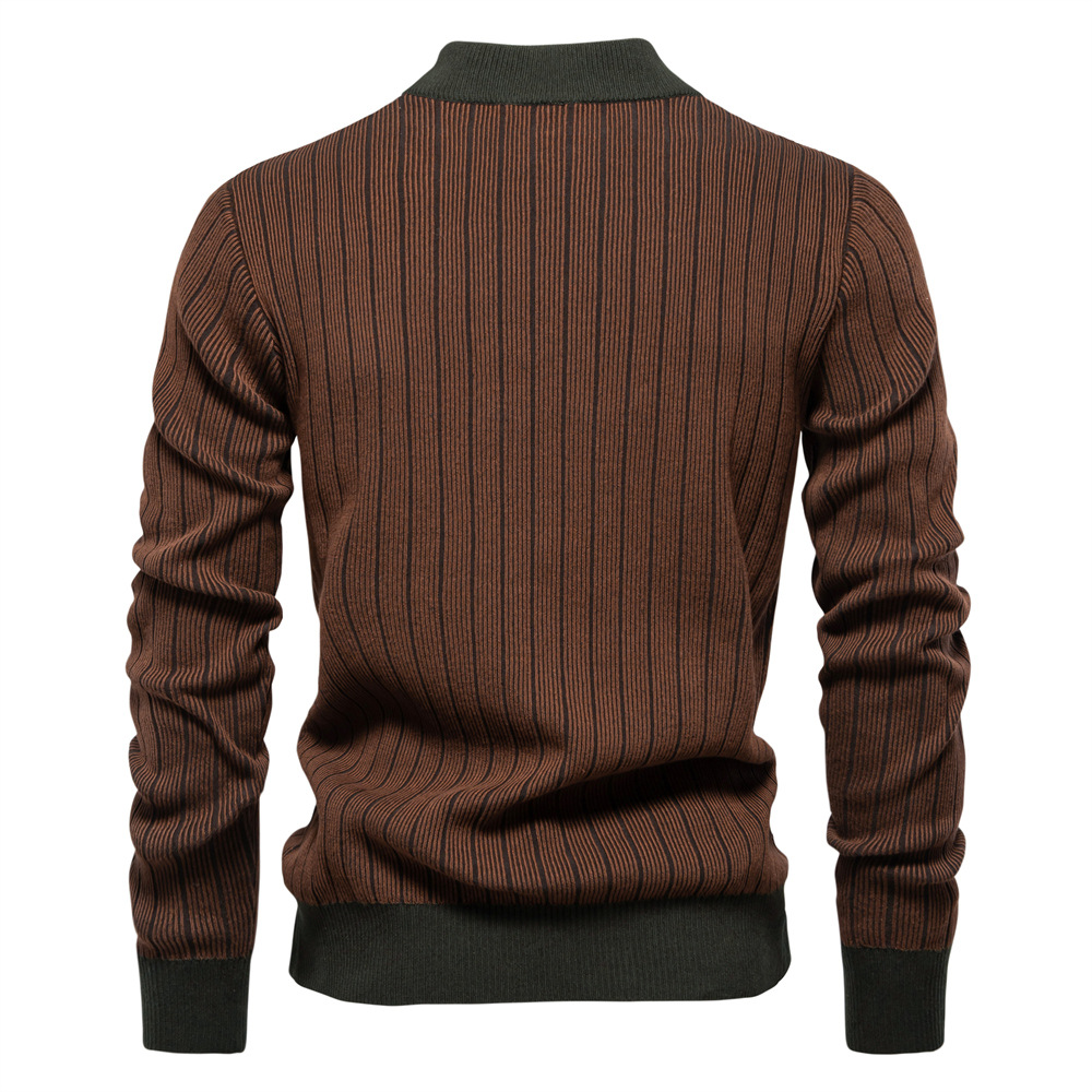 Men's Mock Turtleneck Striped Knit Pullover Sweater