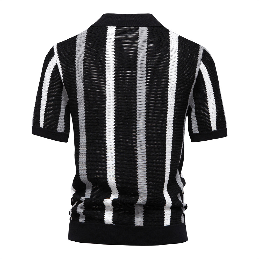 Men's Breathable Stripe Knit Polo Shirt