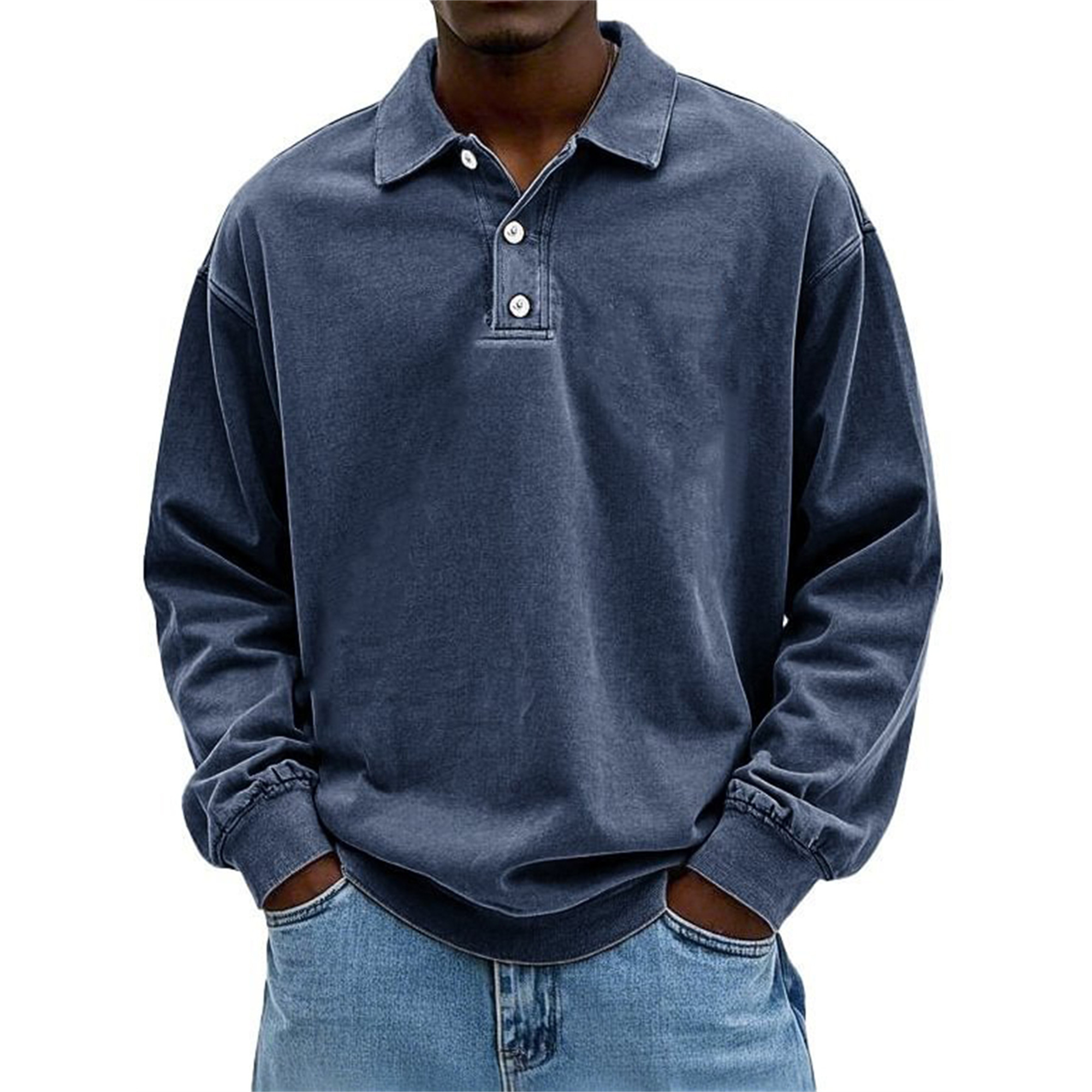 Men's Solid Color Long Sleeve Polo Shirt