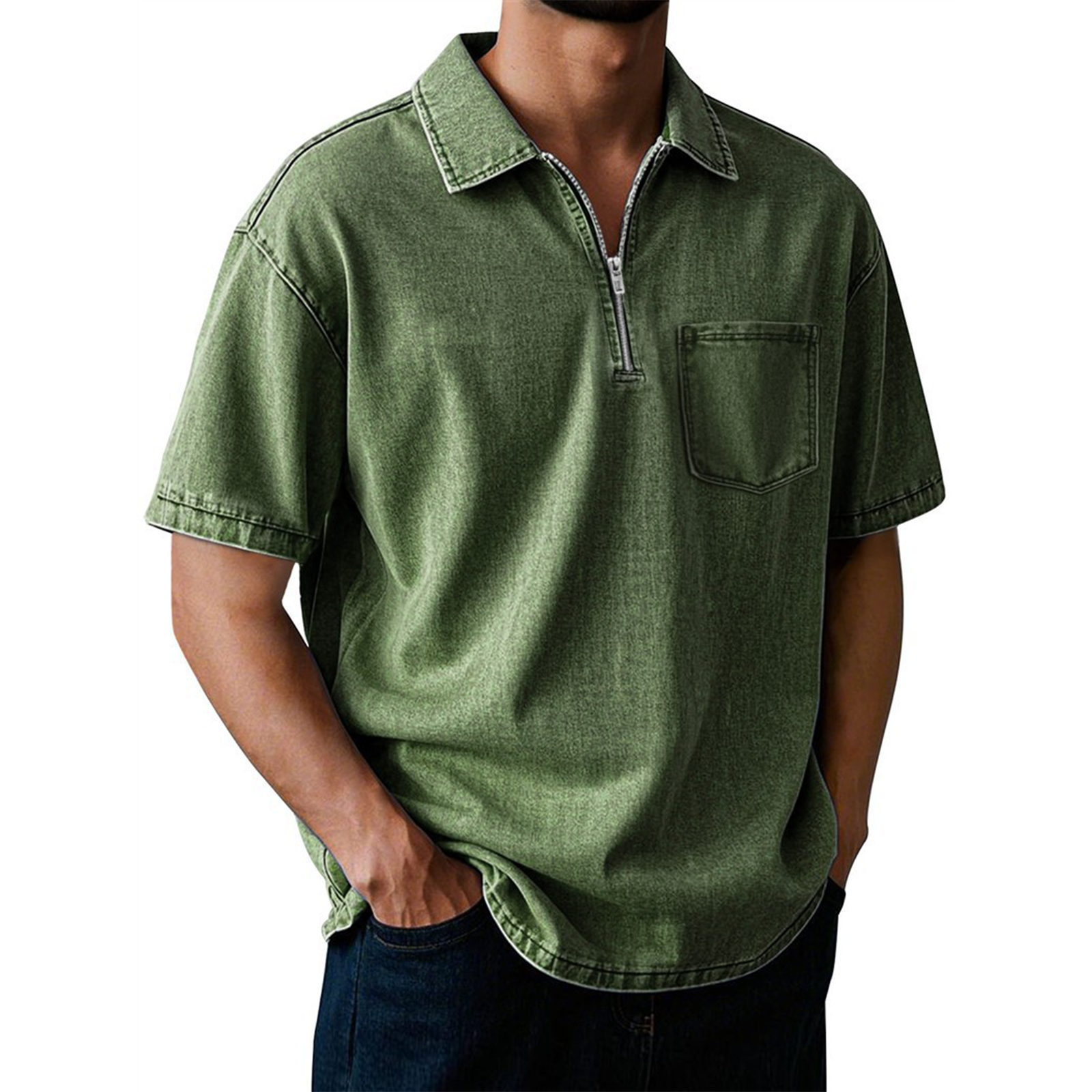 Men's Washed Cotton Short Sleeve Polo Shirt