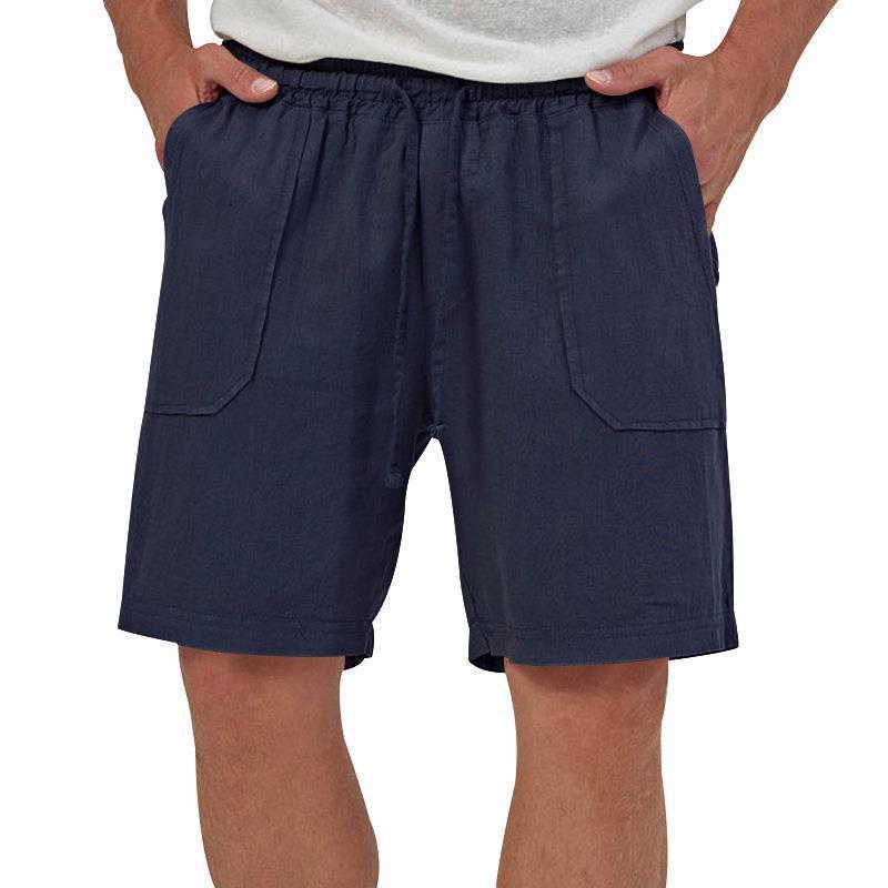 Men's Solid Color Linen Casual Loose Fit Sports Shorts