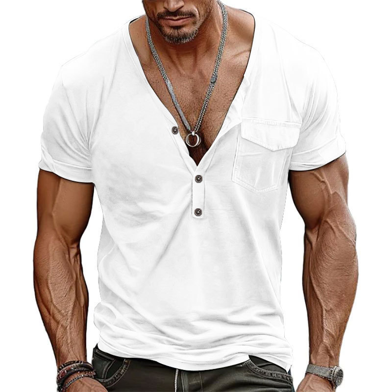 Men's Solid Color Short Sleeve Henley T-Shirt