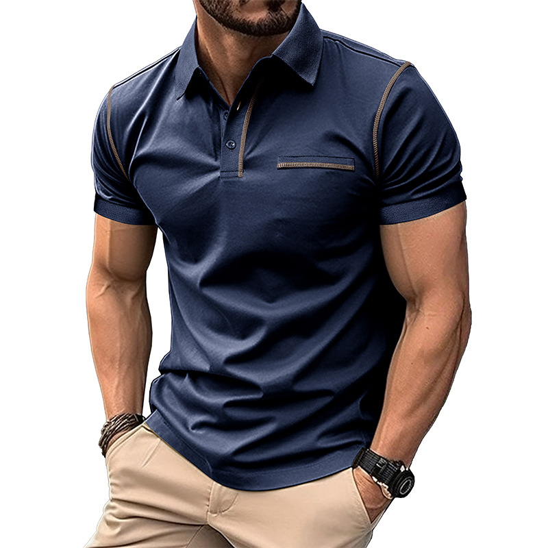 Men's Casual Color Block Short Sleeve Polo Shirt
