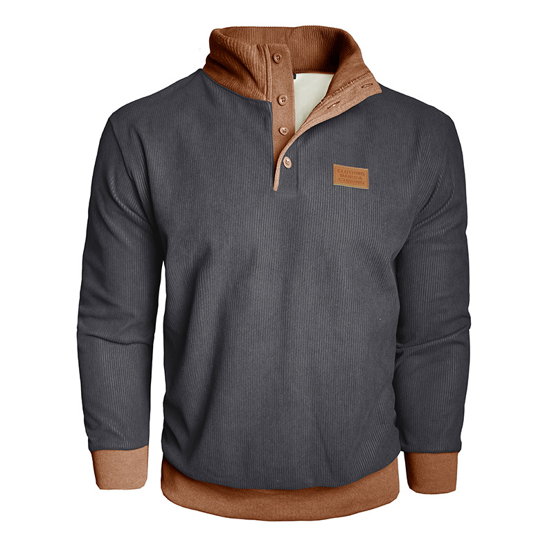 Men's Corduroy Fleece Stand Collar Pullover Sweatshirt