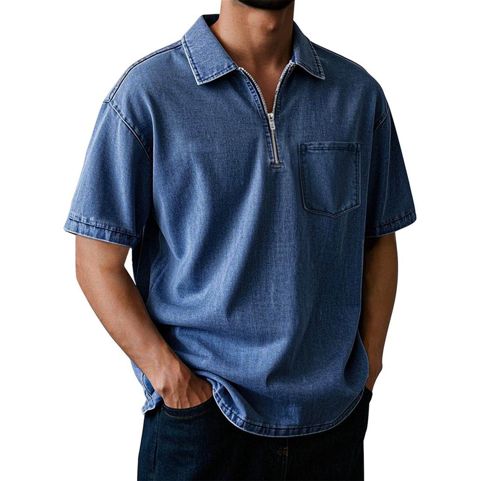 Men's Washed Cotton Short Sleeve Polo Shirt