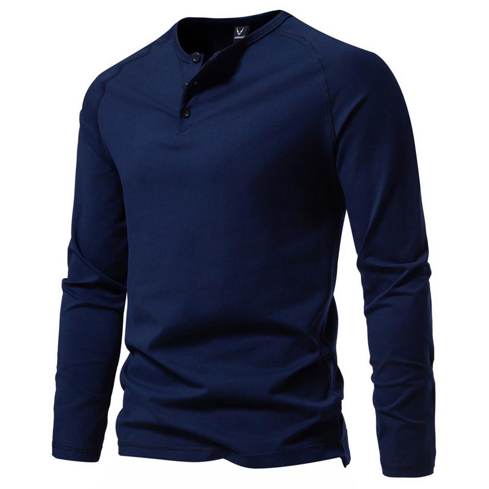Men's Solid Color Casual Long Sleeve Henley T-shirt