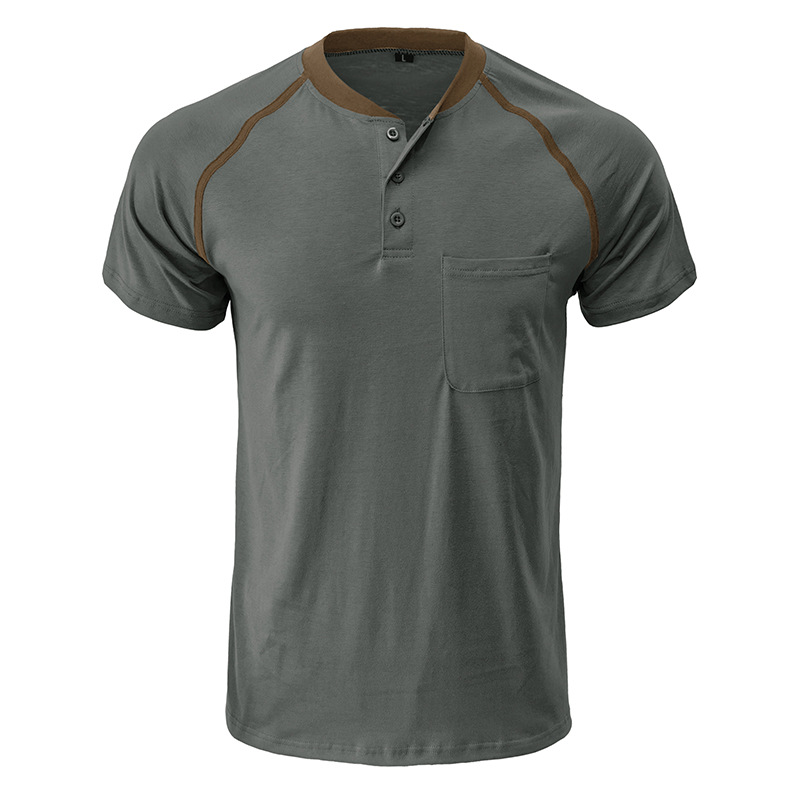 Men's Color Block Short Sleeve Henley T-Shirt