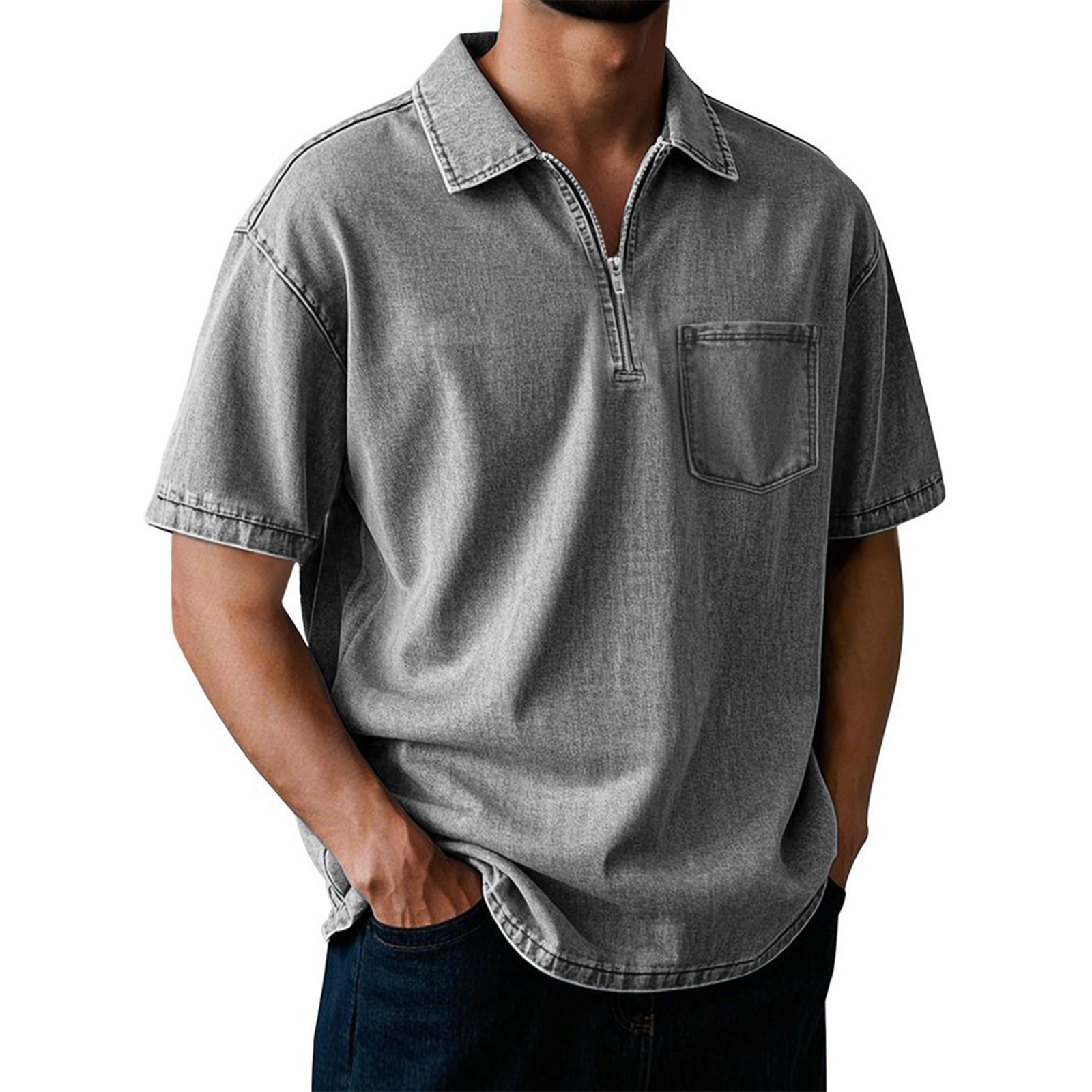 Men's Washed Cotton Short Sleeve Polo Shirt