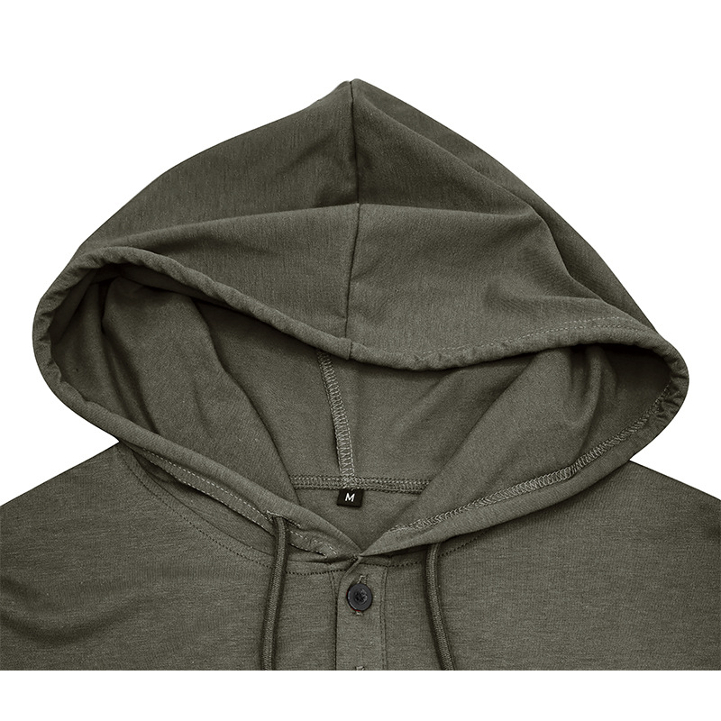 Men's Solid Color Stretch Slim Fit Short Sleeve Hooded Henley Shirt