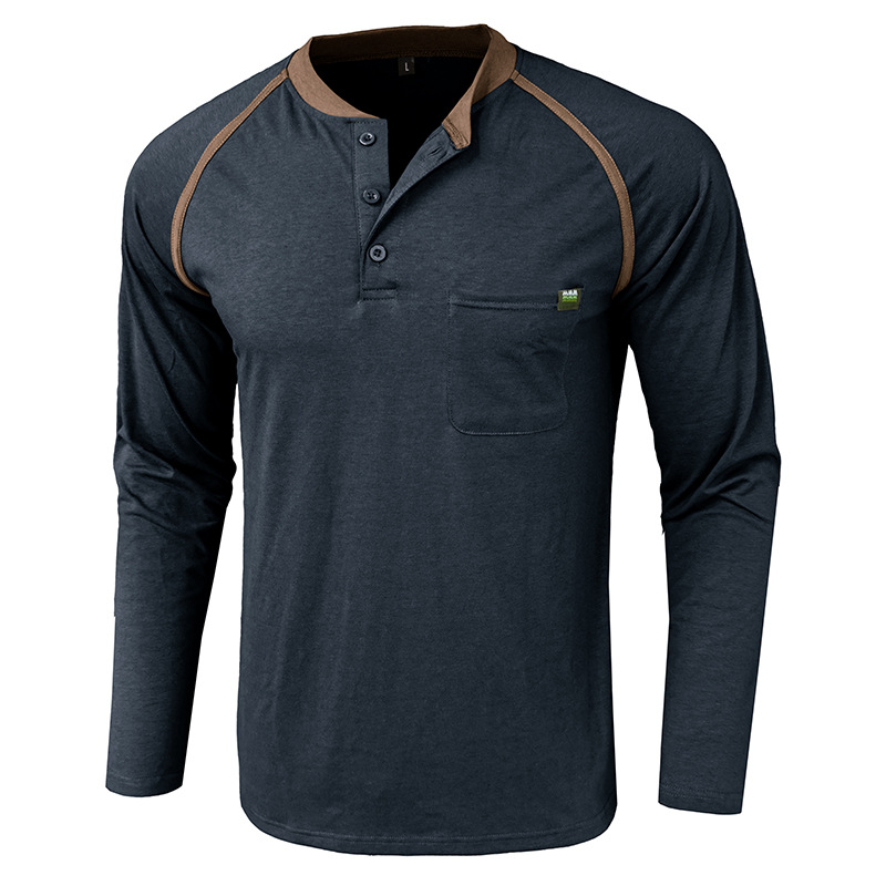 Men's Color Block Long Sleeve Henley Shirt
