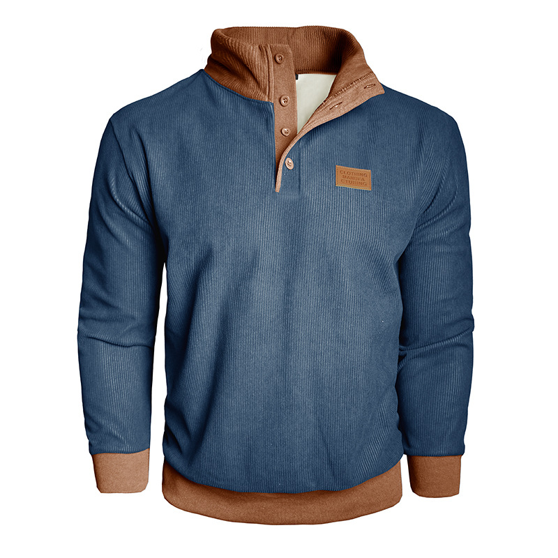 Men's Corduroy Fleece Stand Collar Pullover Sweatshirt