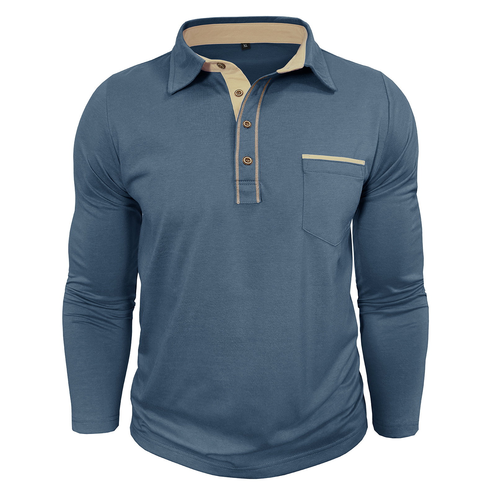 Men’s Colorblock Pocket Long Sleeve Polo Shirt