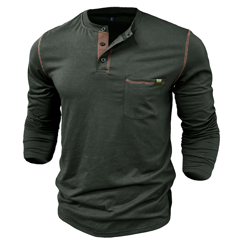 Men's Long Sleeve Color Block Henley T-Shirt