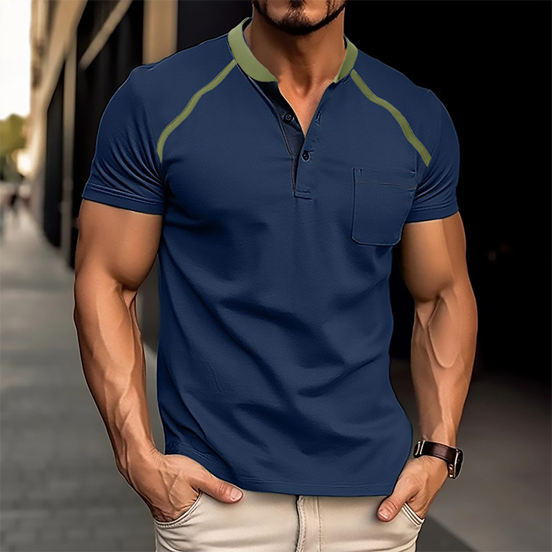 Men's Color Block Short Sleeve Henley T-Shirt