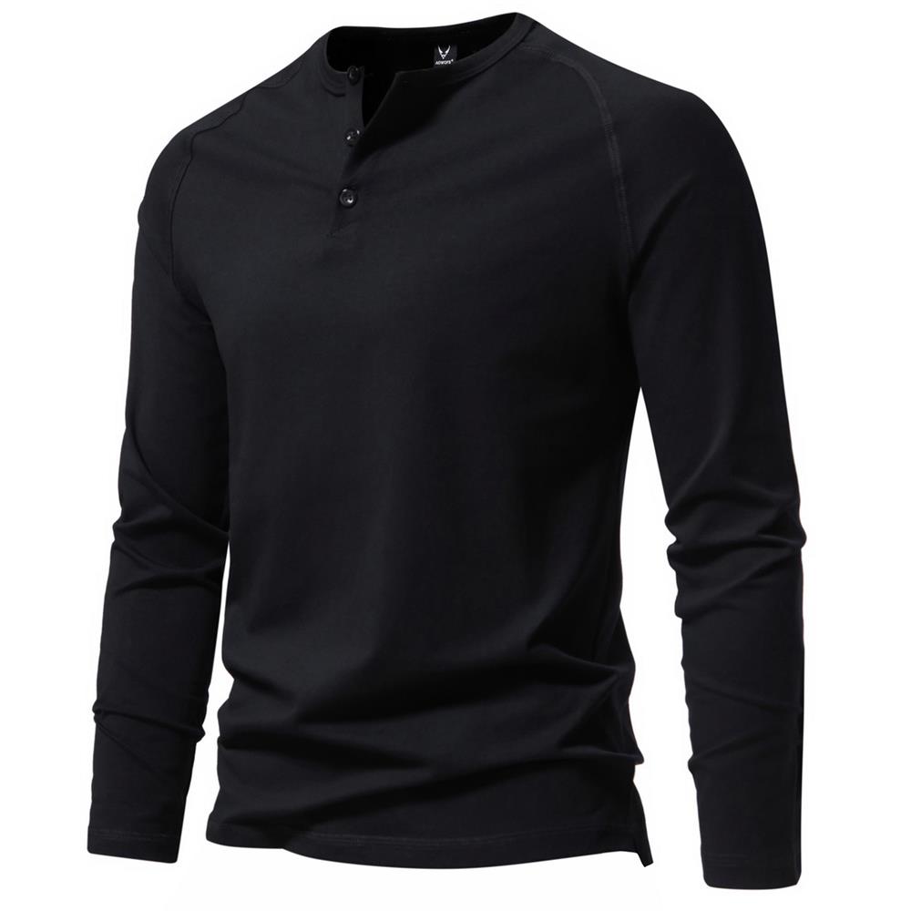Men's Solid Color Casual Long Sleeve Henley T-shirt