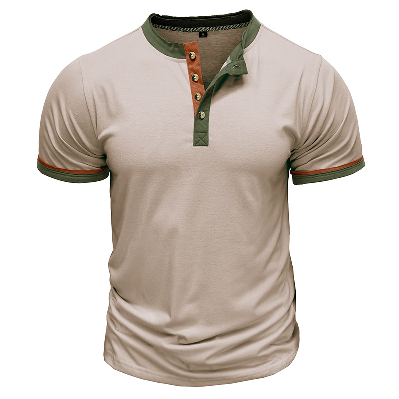 Men's Color Block Short Sleeve Henley T-Shirt