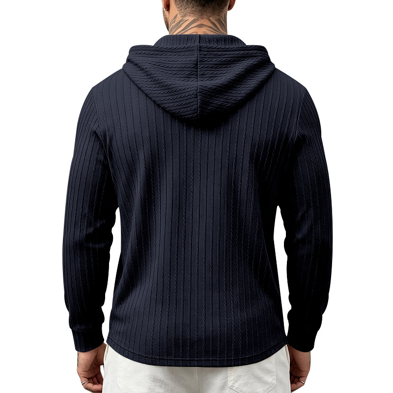 Men's Textured Long Sleeve Hooded Henley Shirt