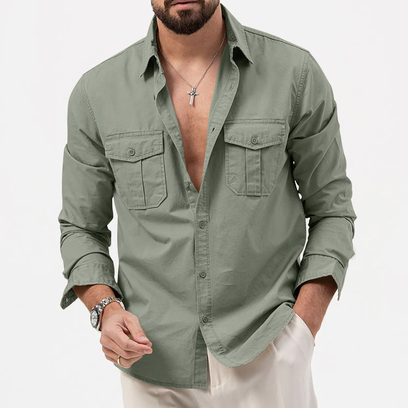 Men's Casual Multiple Pockets Long Sleeve Shirt