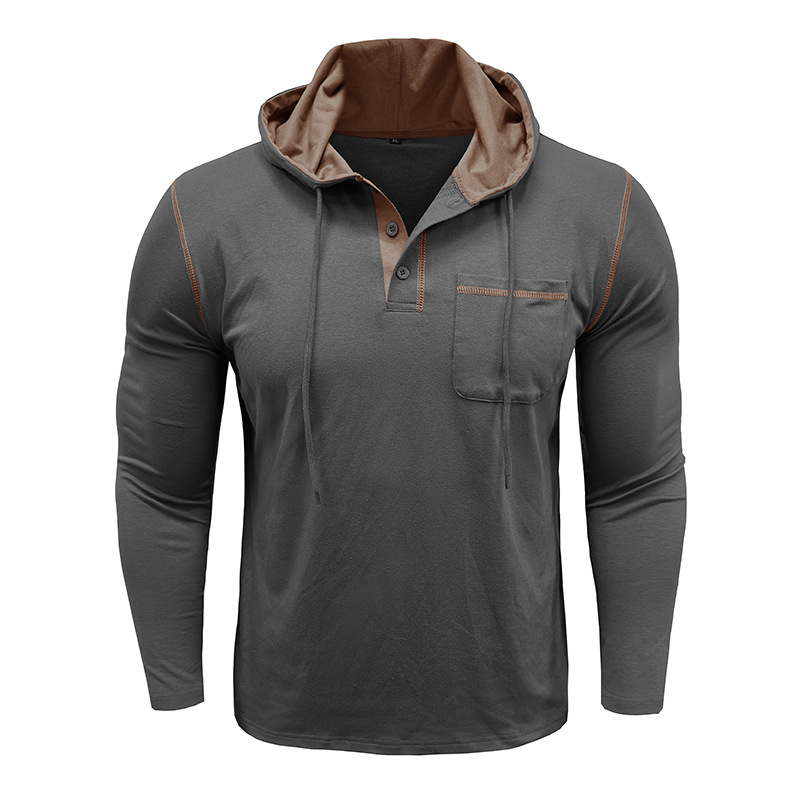 Men’s Hooded Henley Long Sleeve Shirt
