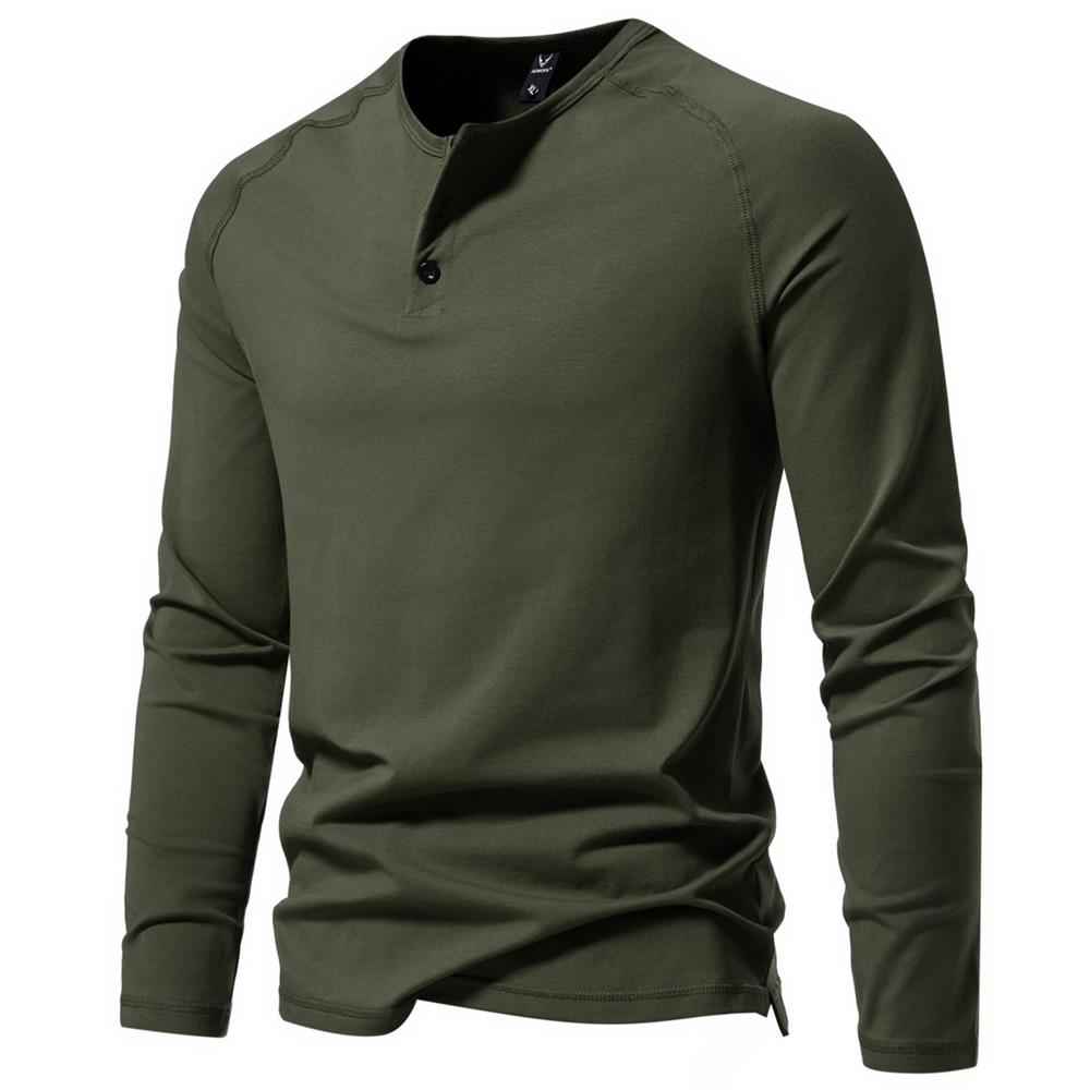 Men's Solid Color Casual Long Sleeve Henley T-shirt