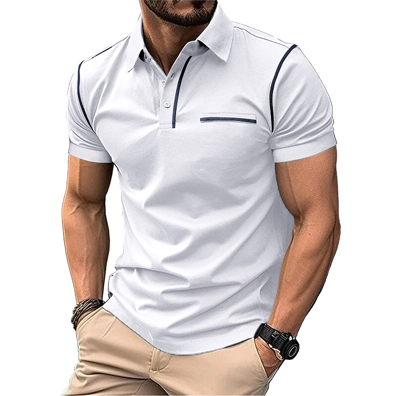 Men's Casual Color Block Short Sleeve Polo Shirt