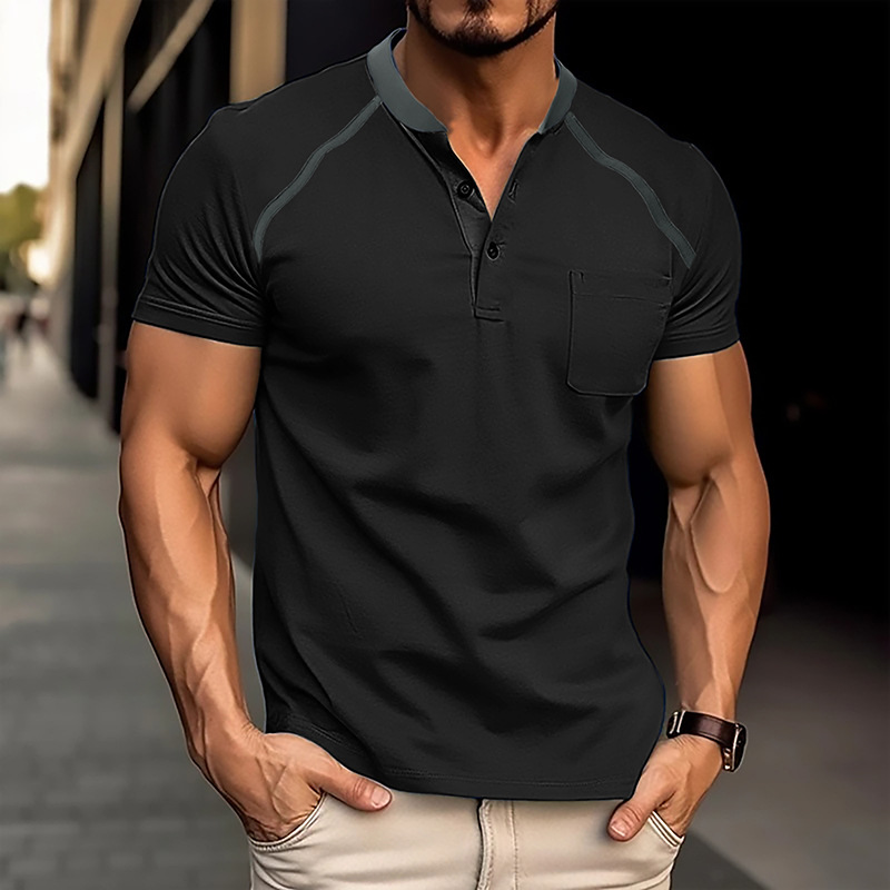 Men's Color Block Short Sleeve Henley T-Shirt