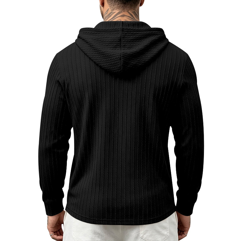 Men's Textured Long Sleeve Hooded Henley Shirt