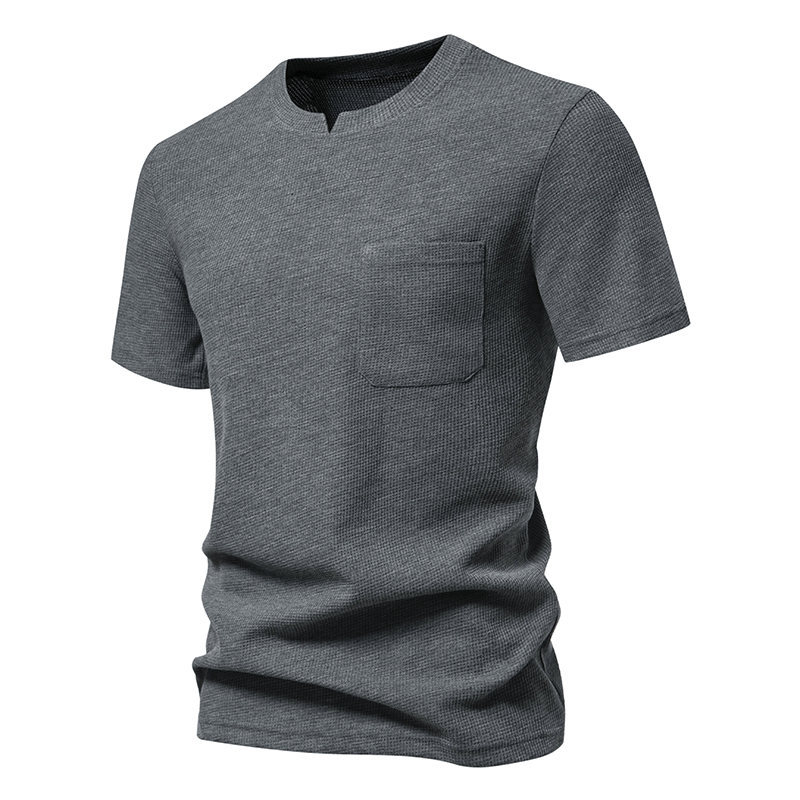 Men's Solid Color V-Neck Short Sleeve T-Shirt with Pocket