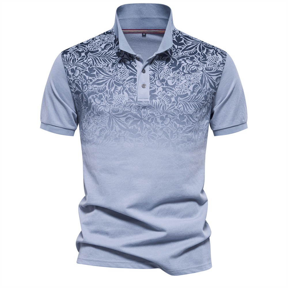 Men's Casual Gradient Printed Lapel Polo Shirt