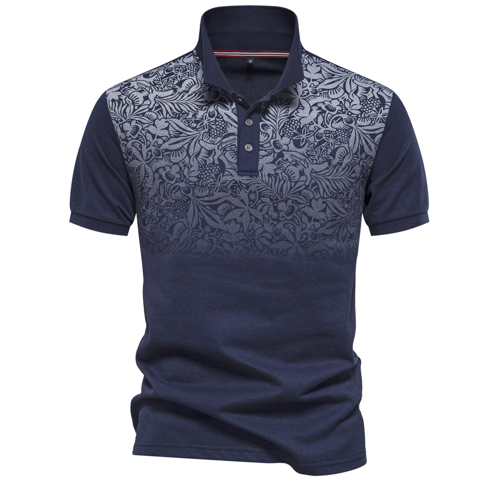 Men's Casual Gradient Printed Lapel Polo Shirt