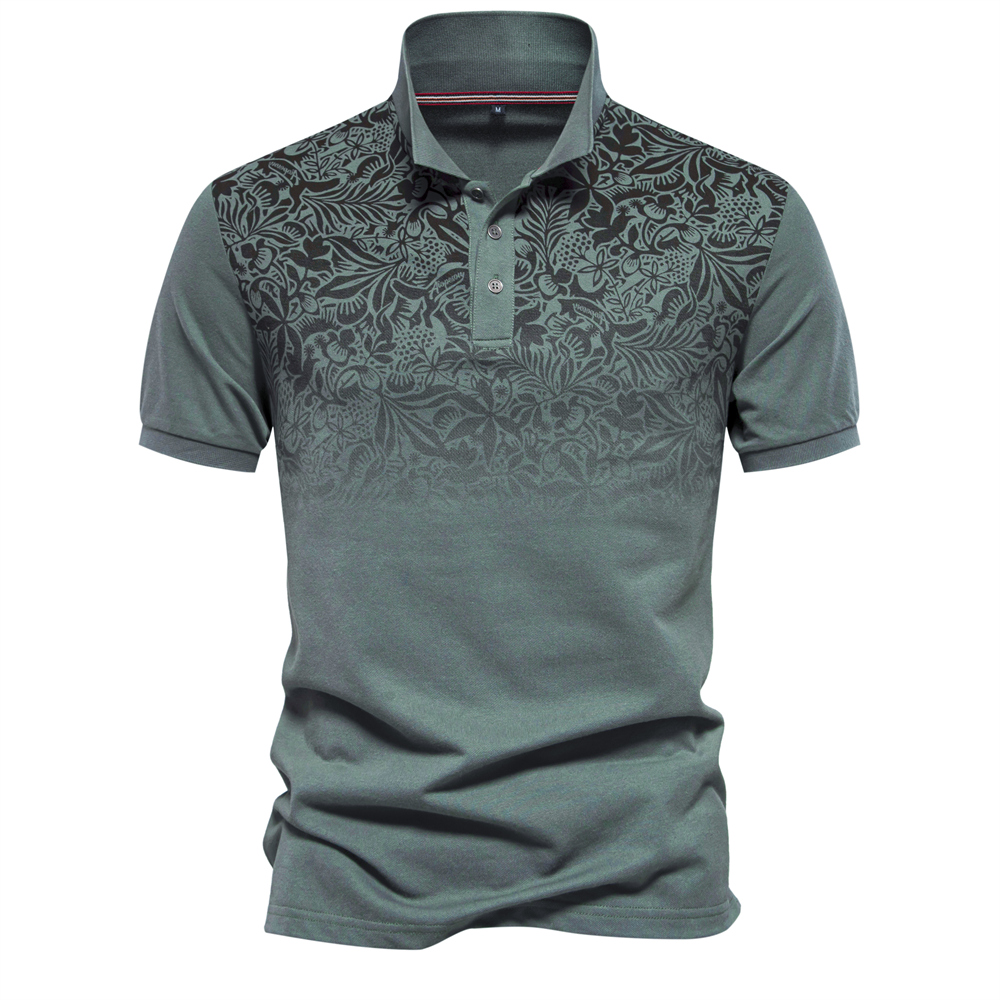 Men's Casual Gradient Printed Lapel Polo Shirt