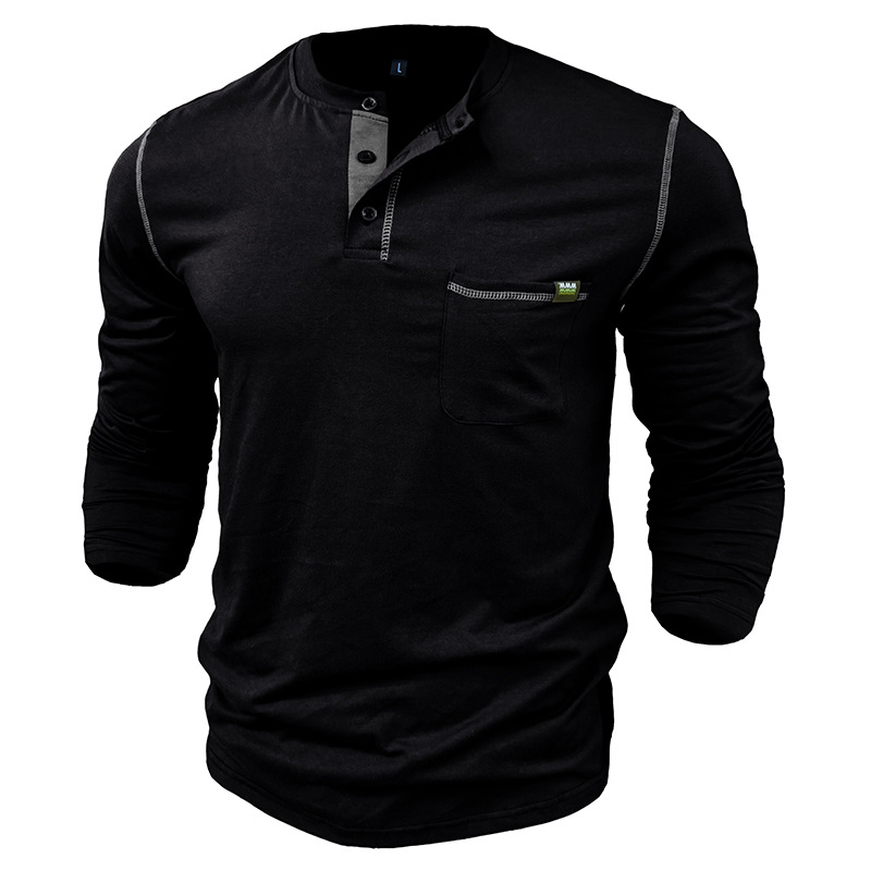 Men's Long Sleeve Color Block Henley T-Shirt