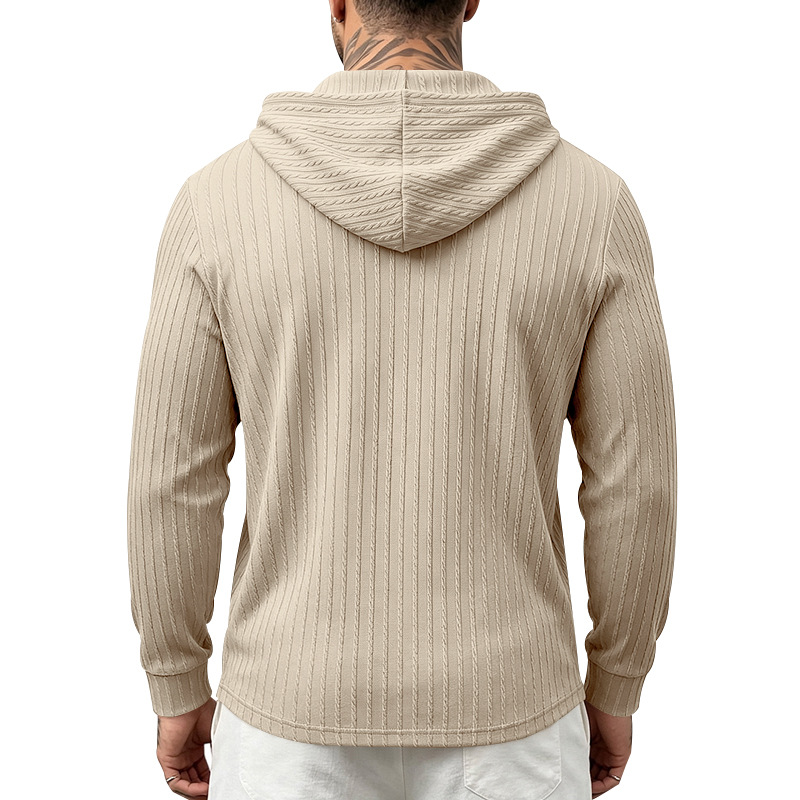 Men's Textured Long Sleeve Hooded Henley Shirt