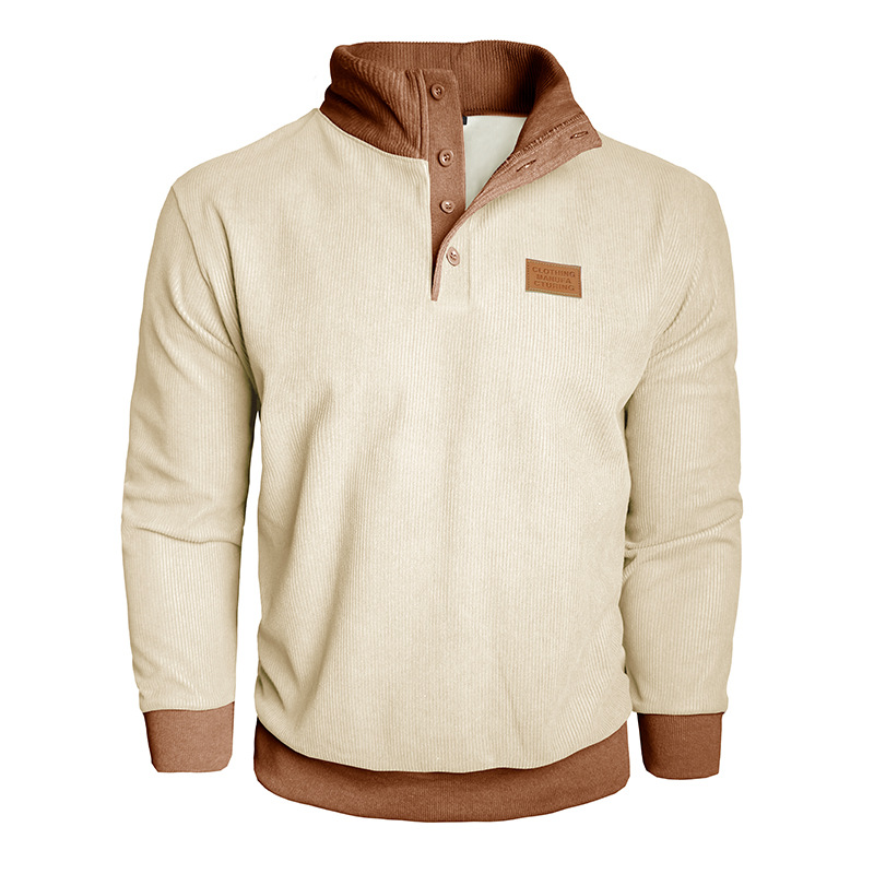 Men's Corduroy Fleece Stand Collar Pullover Sweatshirt