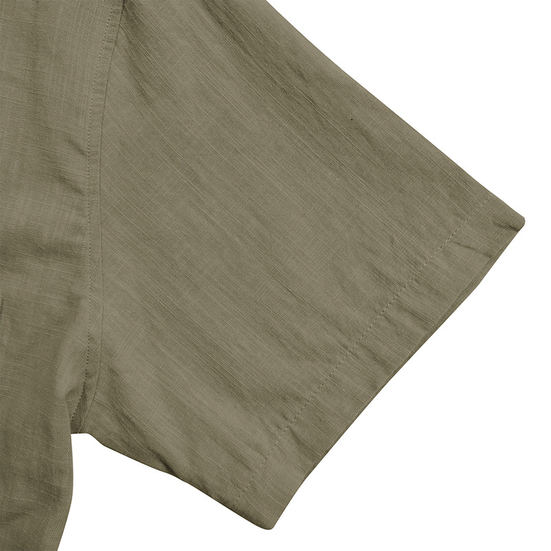 Men's Cotton Linen Short Sleeve Henley Shirt