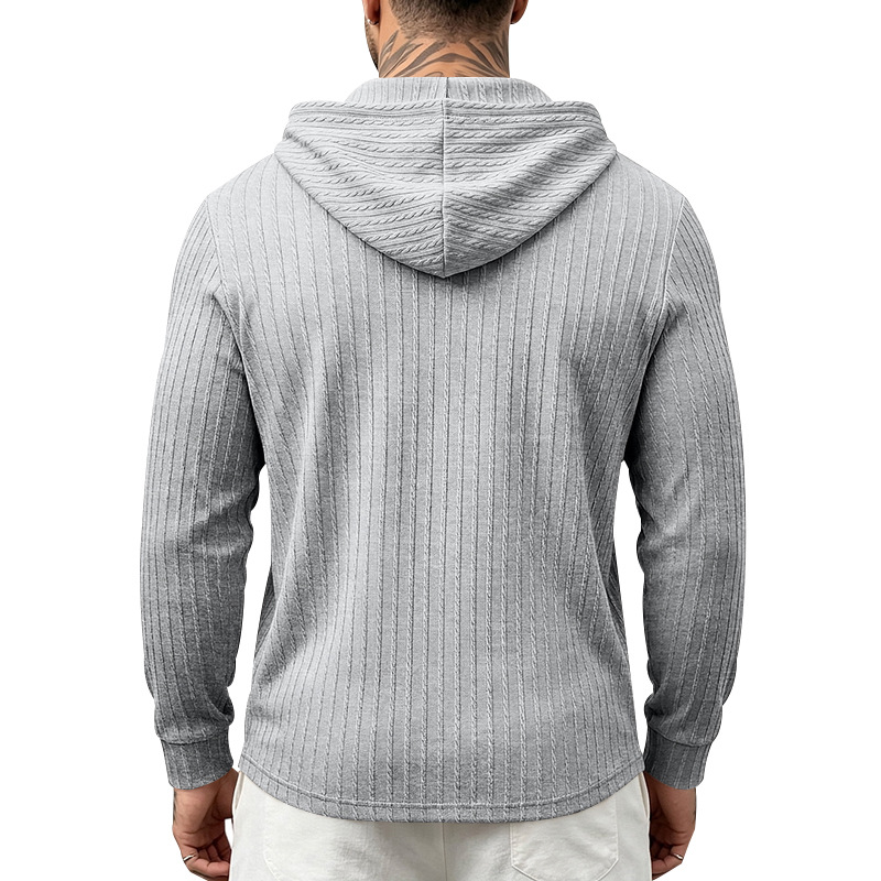 Men's Textured Long Sleeve Hooded Henley Shirt