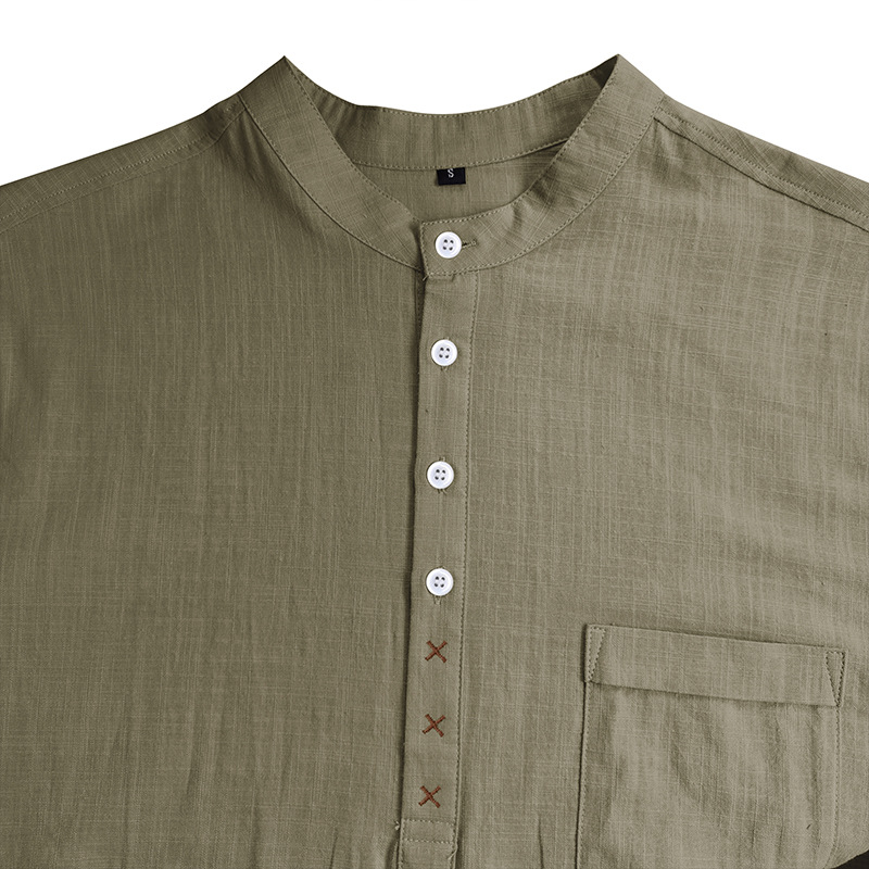 Men's Cotton Linen Short Sleeve Henley Shirt