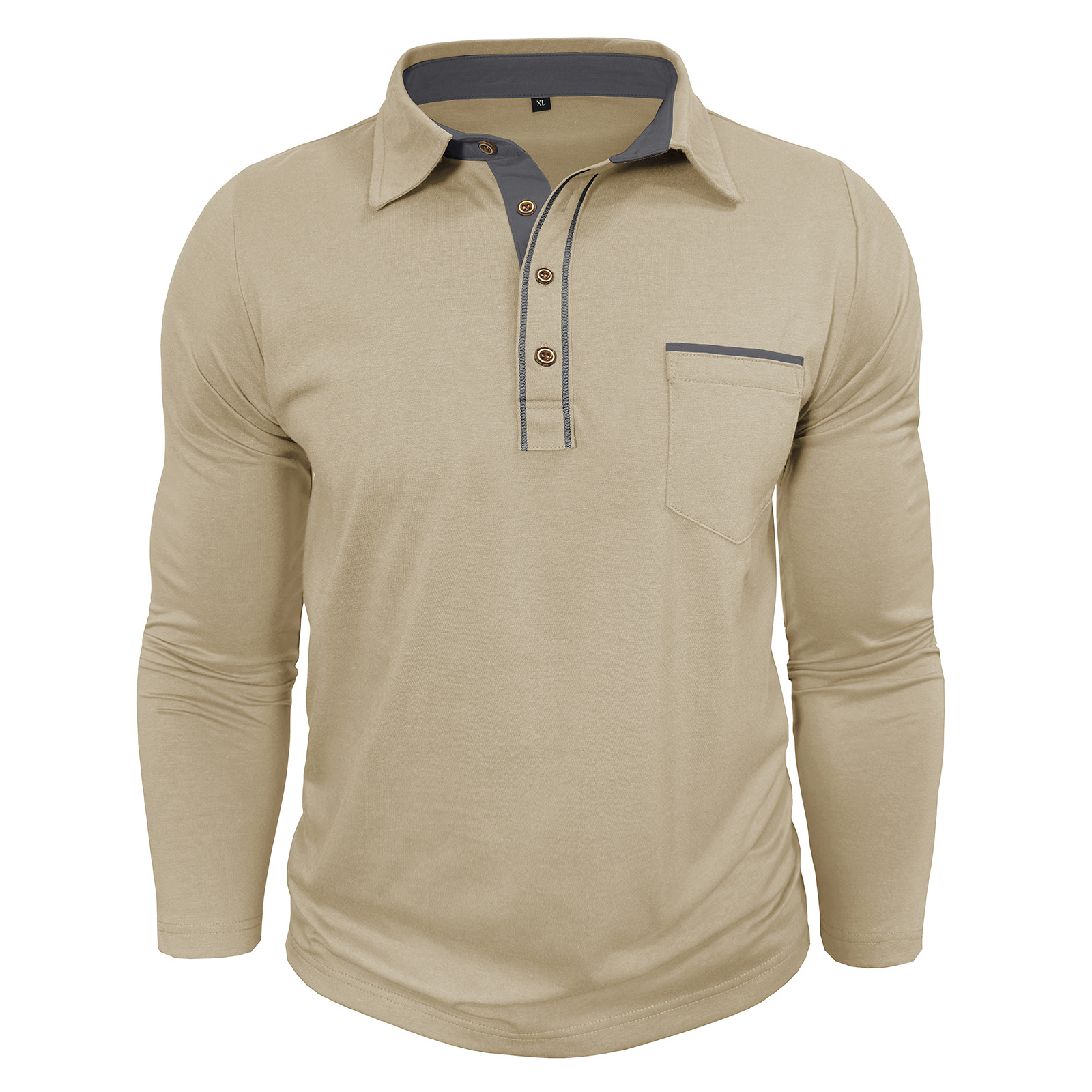 Men’s Colorblock Pocket Long Sleeve Polo Shirt