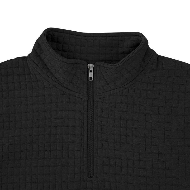 Men's Checkered Half Zipper Short Sleeve Polo Shirt