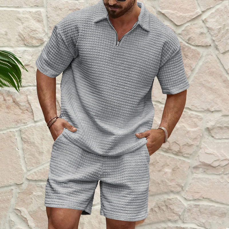 Men's Waffle Polo Tracksuit Two-Piece Set