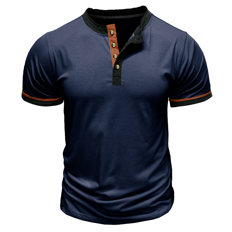Men's Color Block Short Sleeve Henley T-Shirt